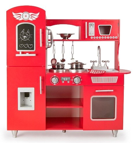 Drewniana kuchnia dla dzieci z akcesoriami, dźwiękiem. Red