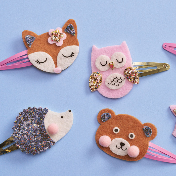Brokatowe spinki do włosów Leśne zwierzątka Zestaw kreatywny dla dzieci do tworzenia biżuterii Janod