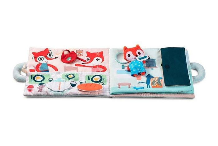 Miękka książeczka aktywizująca z mini-przytulanką „Dzień dobry, mały lisku” Lilliputiens
