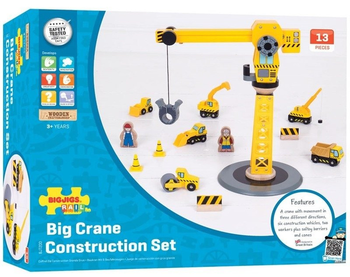 Duży dźwig z pojazdami budowlanymi Bigjigs toys