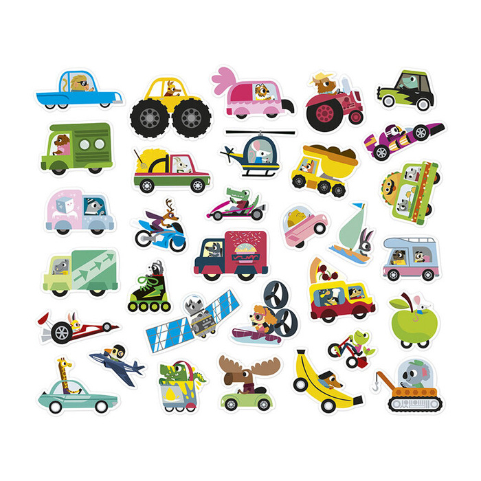 Naklejki wielorazowe dla dzieci na arkuszach 200 sztuk Pojazdy Janod