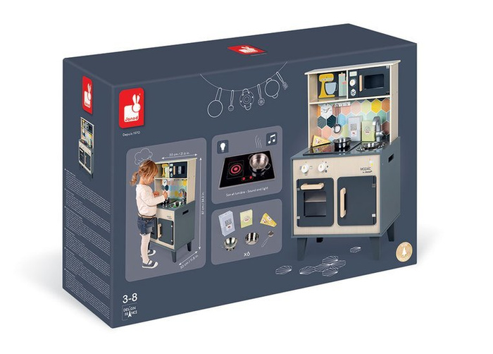 Duża drewniana kuchnia z dźwiękiem, światłem LED i 6 akcesoriami Mozaika 3-8 lat Janod
