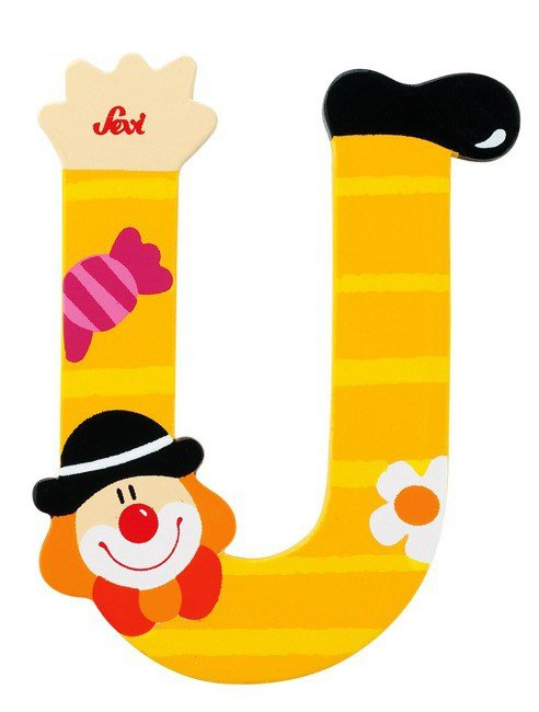 Drewniana literka. Klaun "U", Sevi