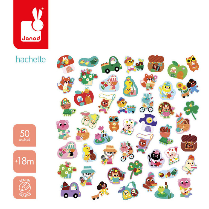 Duże naklejki wielorazowe dla dzieci 50 sztuk Wiosna Janod