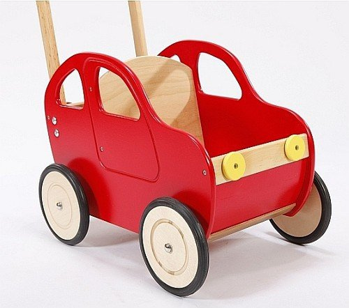 Drewniany wózek dla lalek i nie tylko. Czerwone auto, chodzik dla dzieci