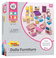 Mebelki dla lalek z drewna Pełen wystrój Bigjigs Toys