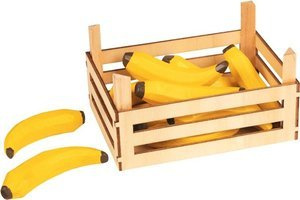Pełna skrzyneczka drewnianych bananów, goki