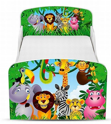 Białe łóżko dla dzieci z materacem. Dżungla