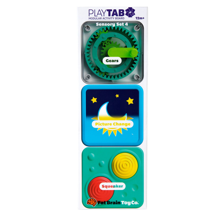 Komplet trzech sensorycznych kwadratów PlayTab Zestaw 4 z kołem zębatym Fat Brain Toy
