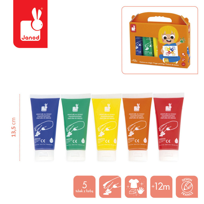 Farbki do malowania rękami 5 kolorów Janod