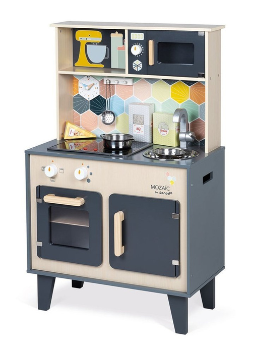 Duża drewniana kuchnia z dźwiękiem, światłem LED i 6 akcesoriami Mozaika 3-8 lat Janod