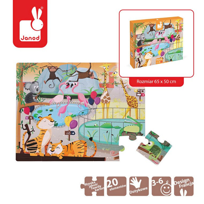 Puzzle sensoryczne 20 elementów Wycieczka do Zoo Janod