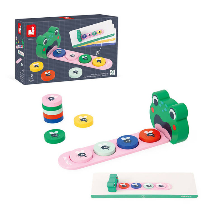 Układanka logiczna drewniana dla dzieci Algorytmy Żaba Janod