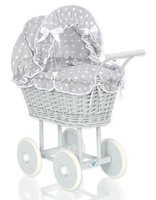 Szary Wózek wiklinowy dla lalek Olivia My Sweet Baby