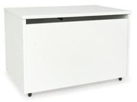 Biała drewniana skrzynia na zabawki i ławka XXL z kołami