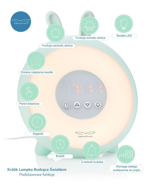 Królik Lampka budząca światłem różowa Rabbit & Friends