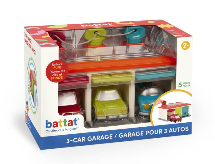 Garaż z 3 pojazdami i zestawem kluczy Battat