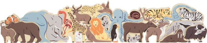 Drewniane puzzle nauka alfabetu zwierzęta świata Small Foot