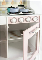 Drewniana kuchnia dla dzieci emitująca dźwięk i światło z akcesoriami kostkarką do lodu