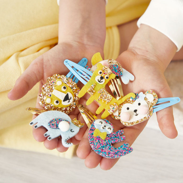 Brokatowe spinki do włosów Egzotyczne zwierzęta Zestaw kreatywny dla dzieci do tworzenia biżuterii Janod