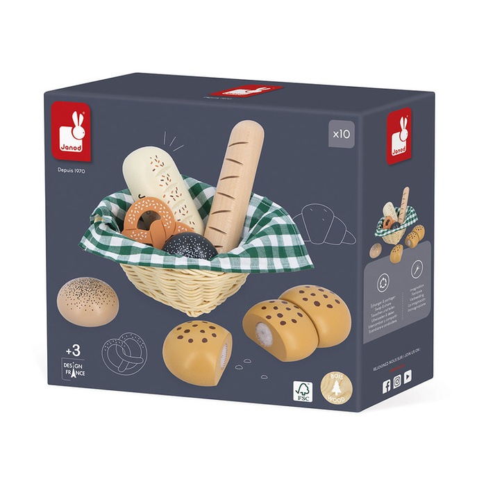 Drewniane pieczywo w koszyku Imitacja jedzenia dla dzieci Shiny Grandma Janod