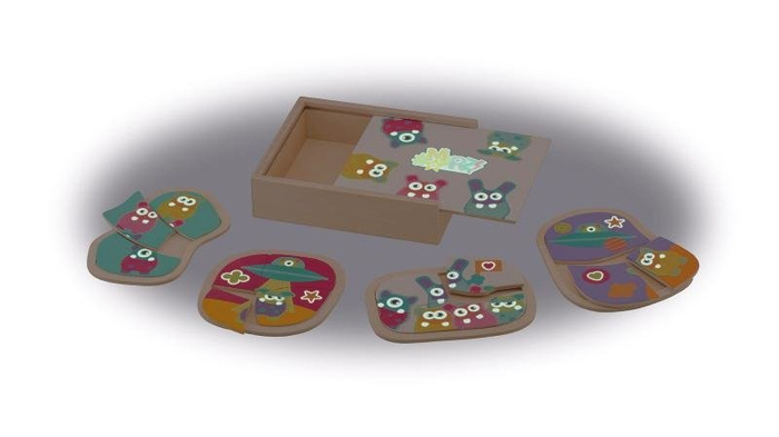 Drewniana świecąca układanka kosmiczne stworki MRZ Sevi