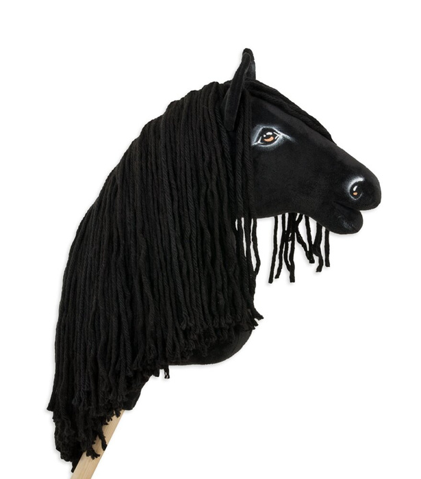 Czarny koń na kiju z gęstą grzywą Premium Super Hobby Horse