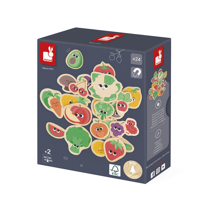 Magnesy drewniane dla dzieci Owoce i warzywa 24 szt. Janod