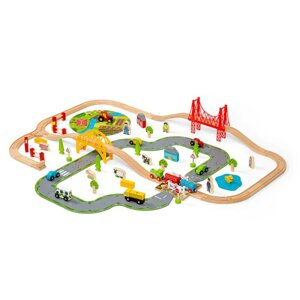 Kolejka drewniana z układem drogowym. Na wsi, Bigjigs Rail
