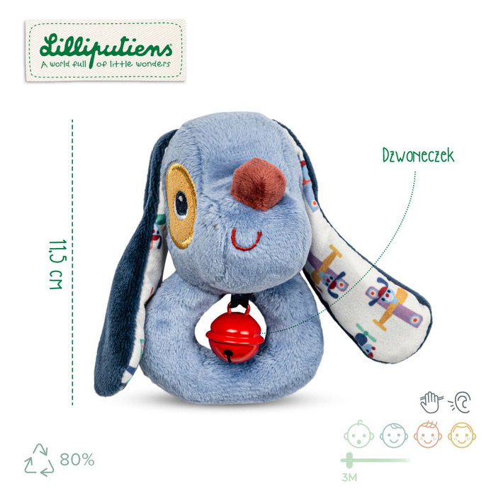 Pluszowa grzechotka z dzwoneczkiem Piesek Jules Lilliputiens