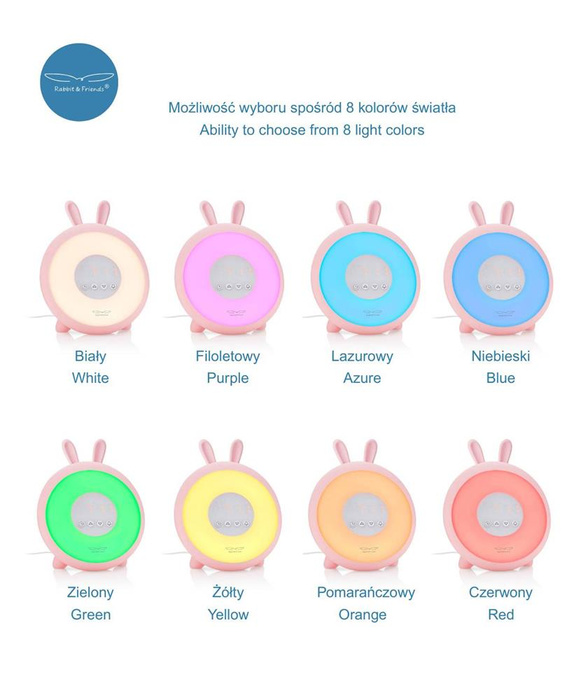 Królik Lampka budząca światłem różowa Rabbit & Friends