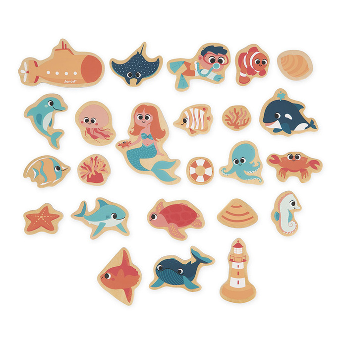 Magnesy drewniane dla dzieci Podwodny świat 24 szt. Janod