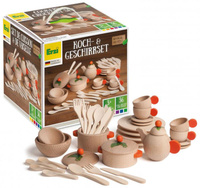 Drewniany Zestaw akcesoriów do gotowania i spożywania posiłków dla dzieci Erzi