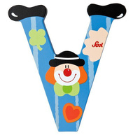 Drewniana literka. Klaun "V", Sevi