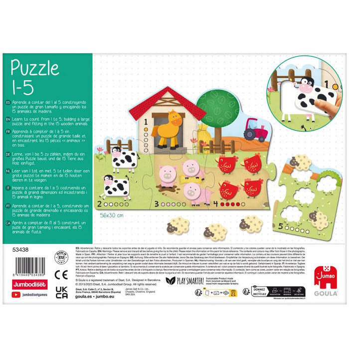 Puzzle drewniane poznaj cyfry 1-5 i zwierzątka Goula