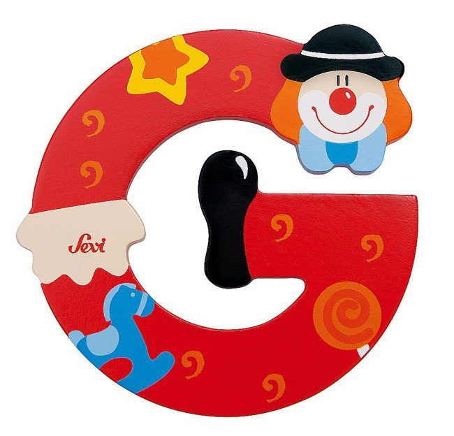 Drewniana literka. Klaun "G", Sevi