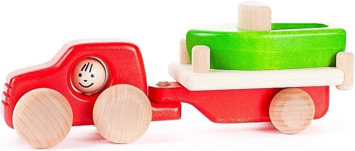 Drewniany samochód z przyczepą i łódką, Bajo