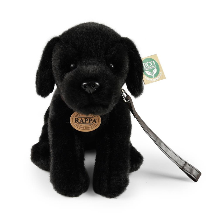 Maskotka dla dzieci pies na smyczy czarny Labrador 25 cm Rappa 