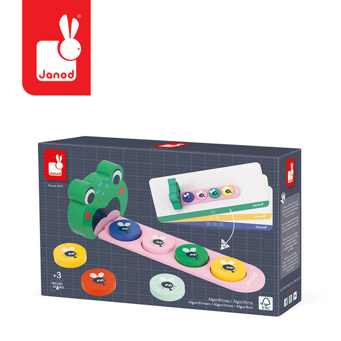 Układanka logiczna drewniana dla dzieci Algorytmy Żaba Janod