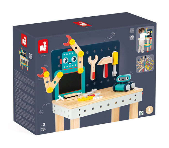 Drewniany stół warsztatowy dla małego majsterkowicza Robot Brico Kids Janod