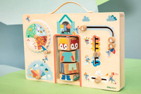 Drewniana tablica manipulacyjna walizka Ubranie na każdą pogodę Lisiczka Alice Lilliputiens