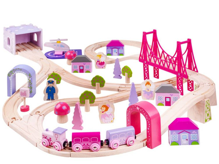 Kolejka drewniana, 75 elementów. Świat wróżek, Bigjigs Rail