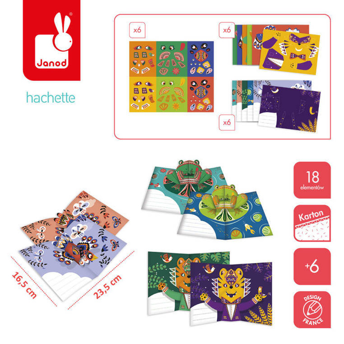 Zestaw kreatywny Przestrzenne kartki pop-up 3D Zwierzęta 6+ Janod