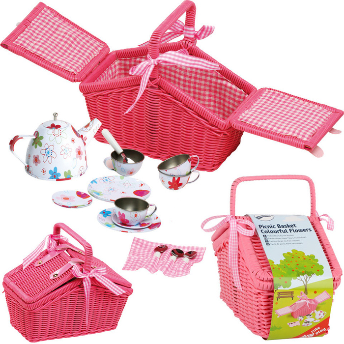 Różowy kosz piknikowy, 18 części, small foot