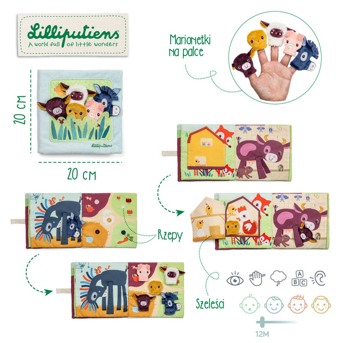 Książeczka z pacynkami Młode zwierzątka Lilliputiens edukacyjna Zabawka dla niemowląt
