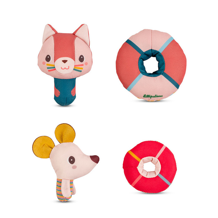 Zestaw dwóch przytulanek do wanny Lilliputiens Kotka Jeanne i Myszka Nina