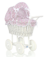 Biały wózek wiklinowy dla lalek Klara My Sweet Baby
