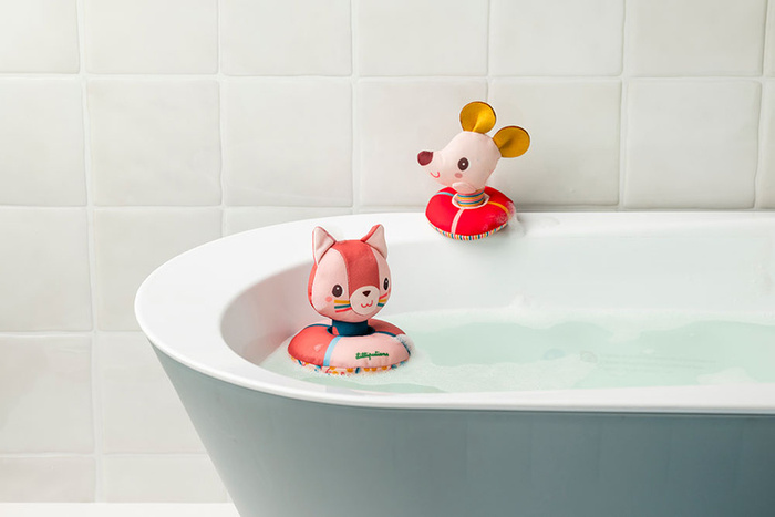 Zestaw dwóch przytulanek do wanny Lilliputiens Kotka Jeanne i Myszka Nina