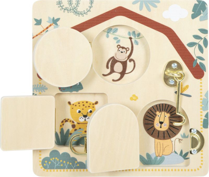 Drewniana tablica motoryczna zamki i zatrzaski Safari Small Foot