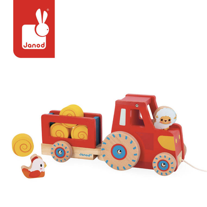 Drewniany traktor do ciągnięcia Farma Janod